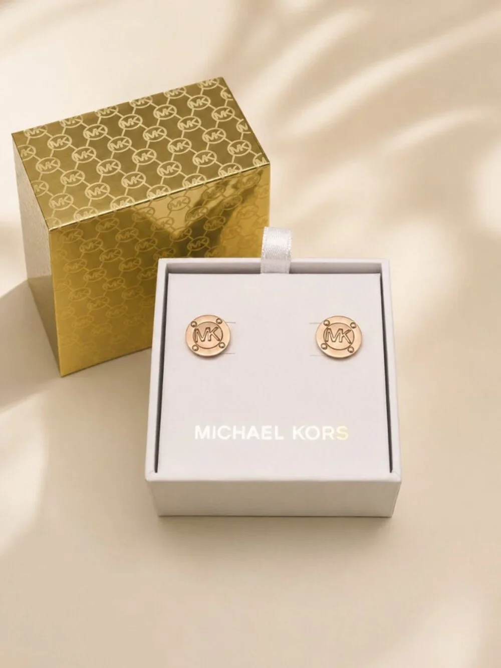 Michael Kors MK Logo Disk Stud Earrings Rose Gold Tone 14mm Authentic NWT